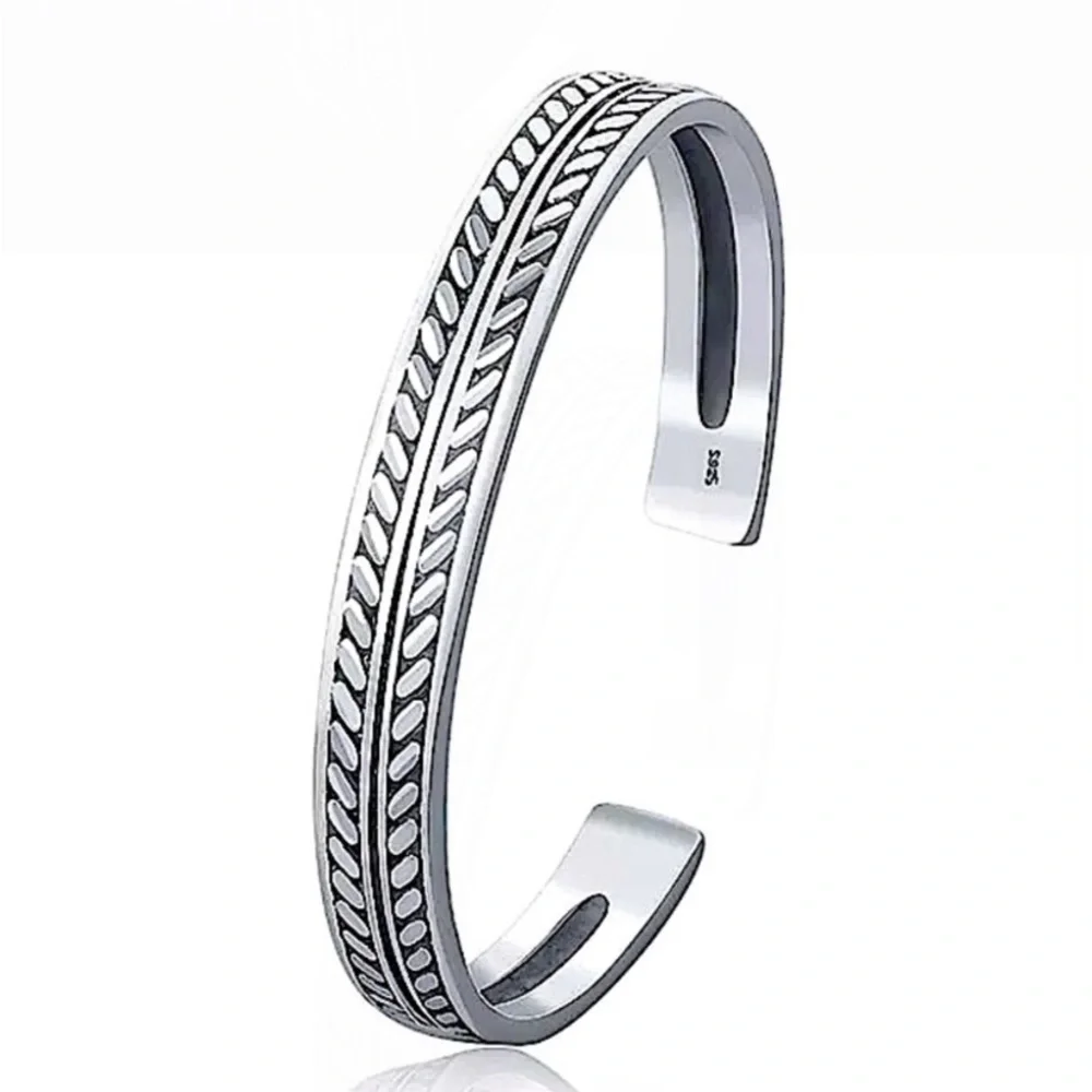 Pattern Design Sterling Silver Cuff Bangle Bracelet - Picture 5 of 5